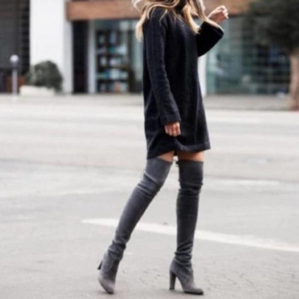 Stuart Weitzman Gray Over-the-Knee Suede Boots